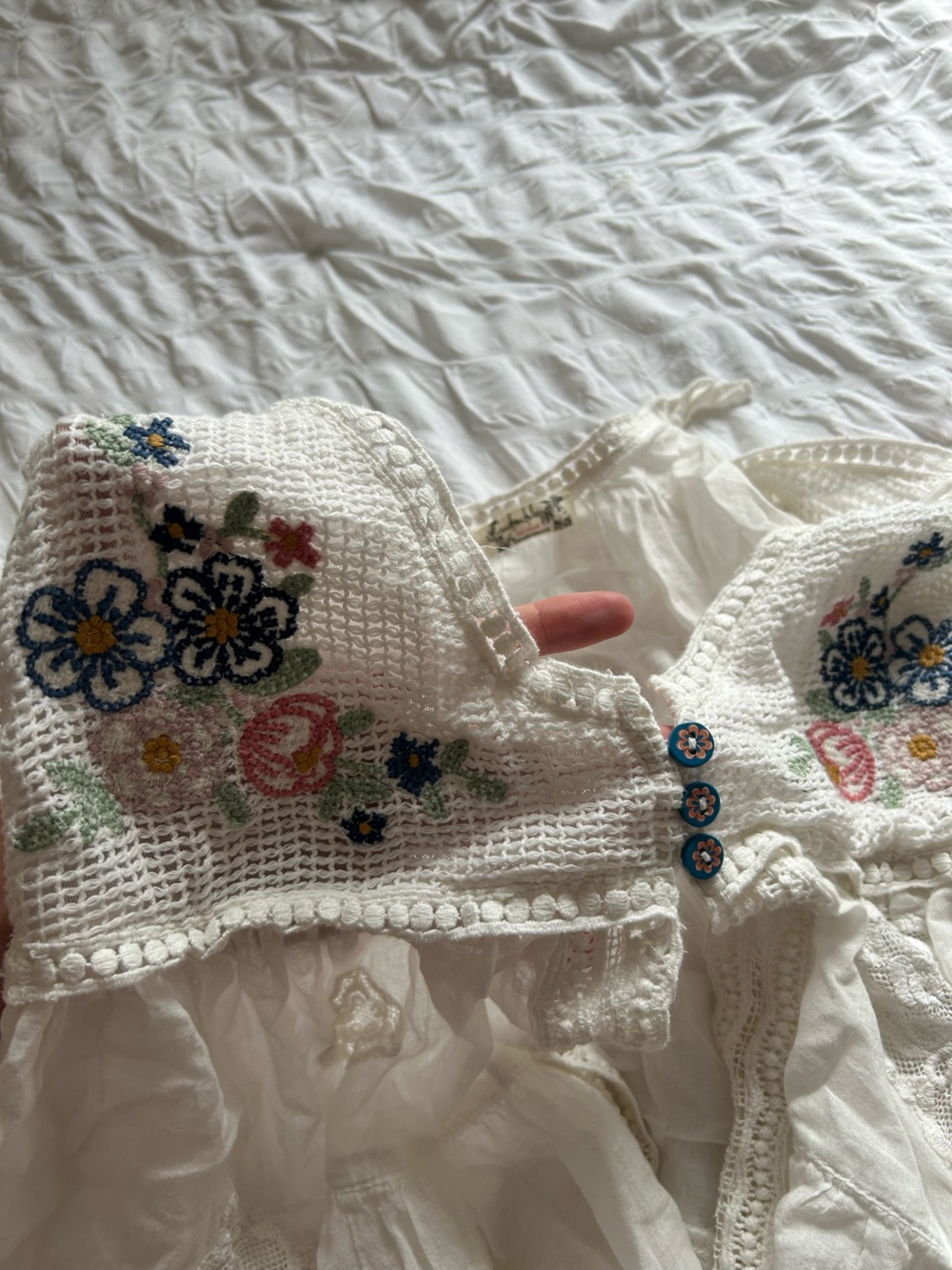 Free People White Embroidered Boho Crochet Top and Bottoms - Picture 5 of 5